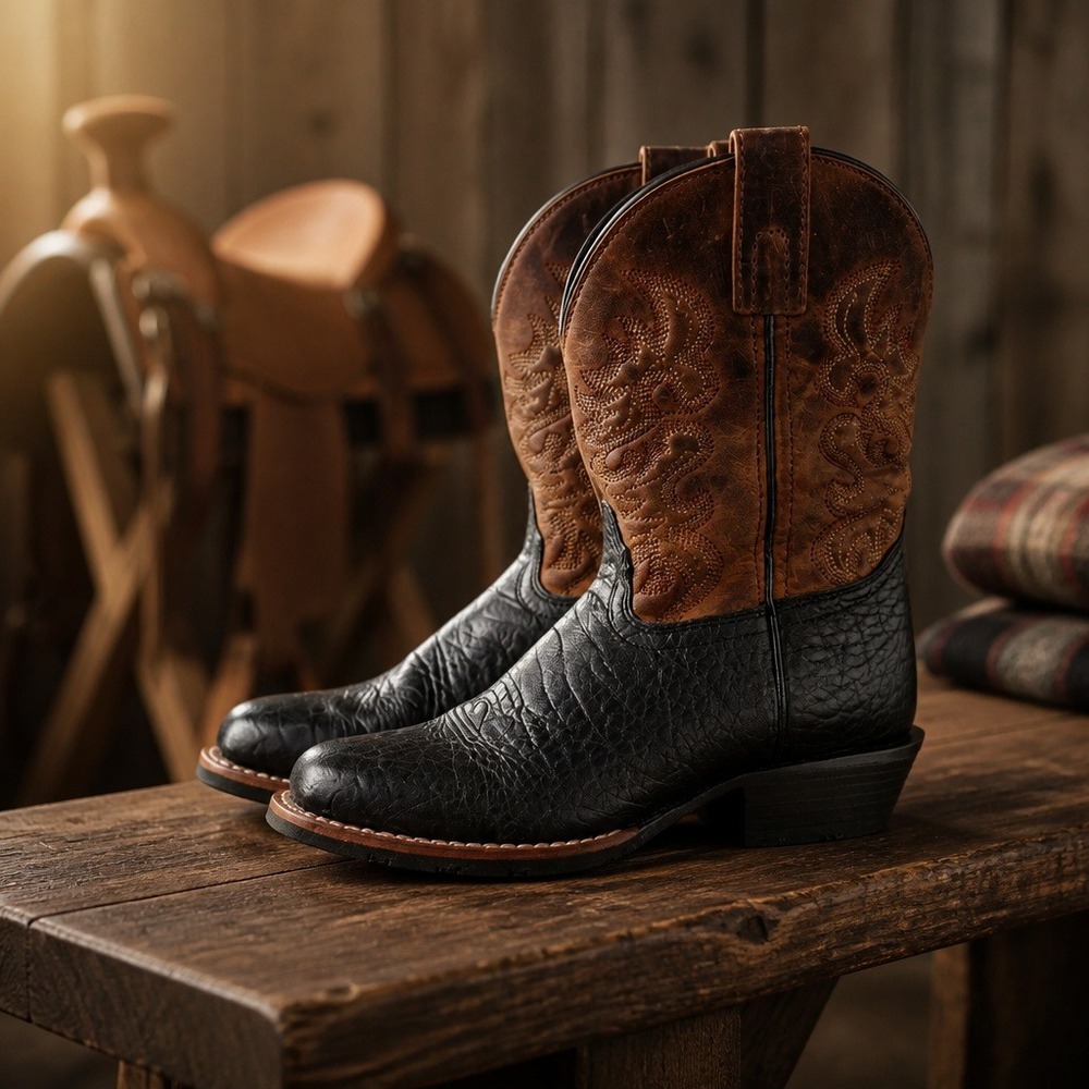Dan Post Childrens 2.5 D Black Brown Leather Western Cowboy Boots PC2944
